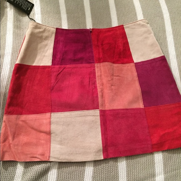 Vintage EXPRESS Suede pink color block mini skirt - Picture 2 of 9